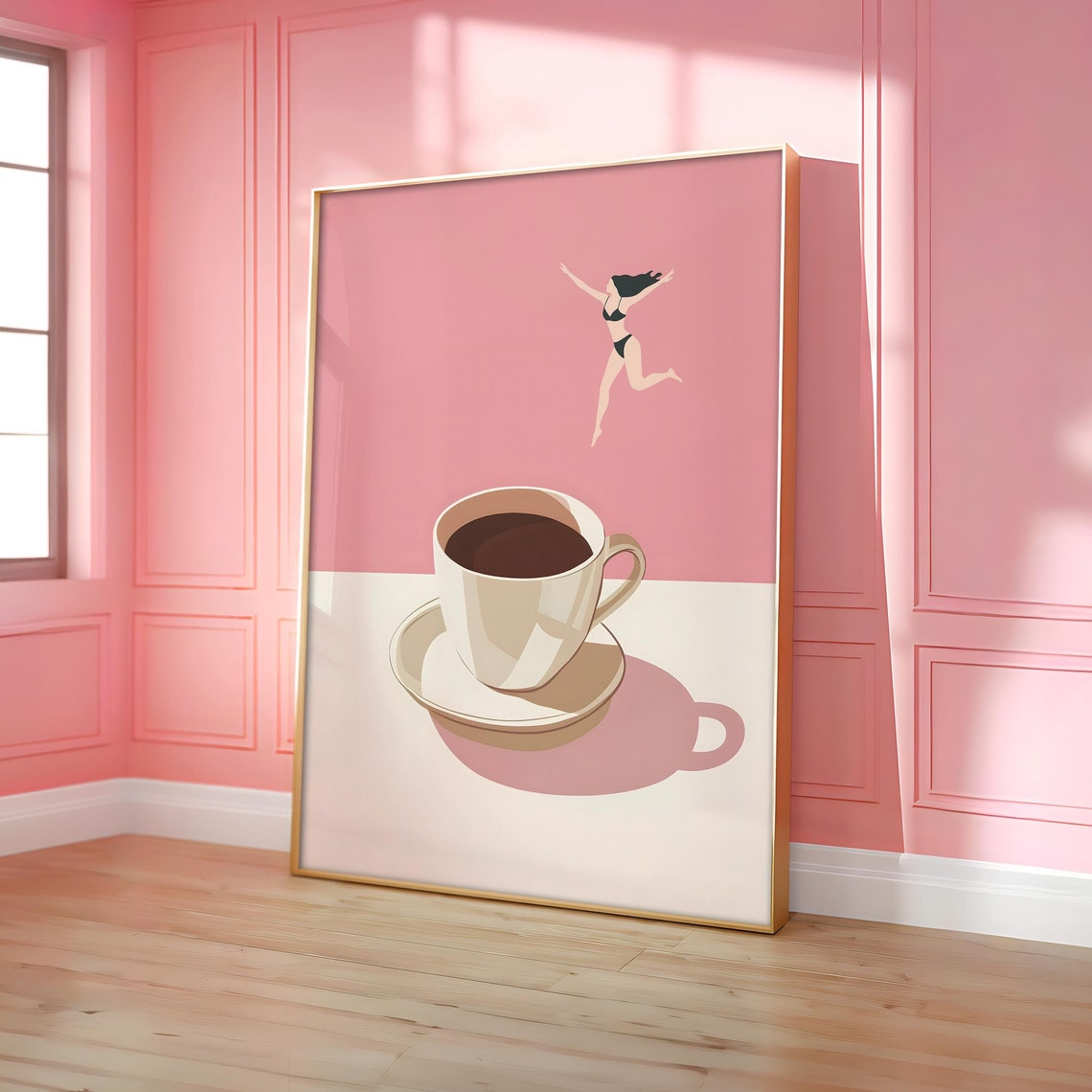 Coffee Diver Print Trendy Kitchen Poster Pink Wall Art Good Morning Lover Prints Optional Frame