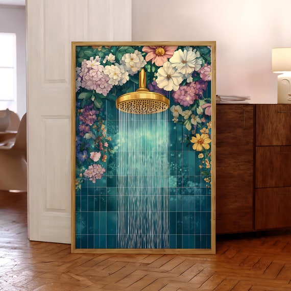 Floral Bathroom Print Flower Wall Decor Vibrant Art Shower Botanical Poster Watercolor Optional Frame