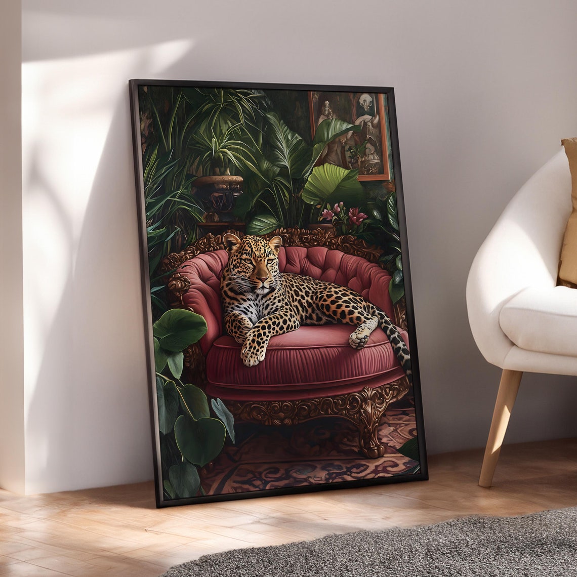 Leopard On Pink Sofa Poster Vibrant Maximalist Prints Wall Decor Jungle Tiger Print Art Digital File