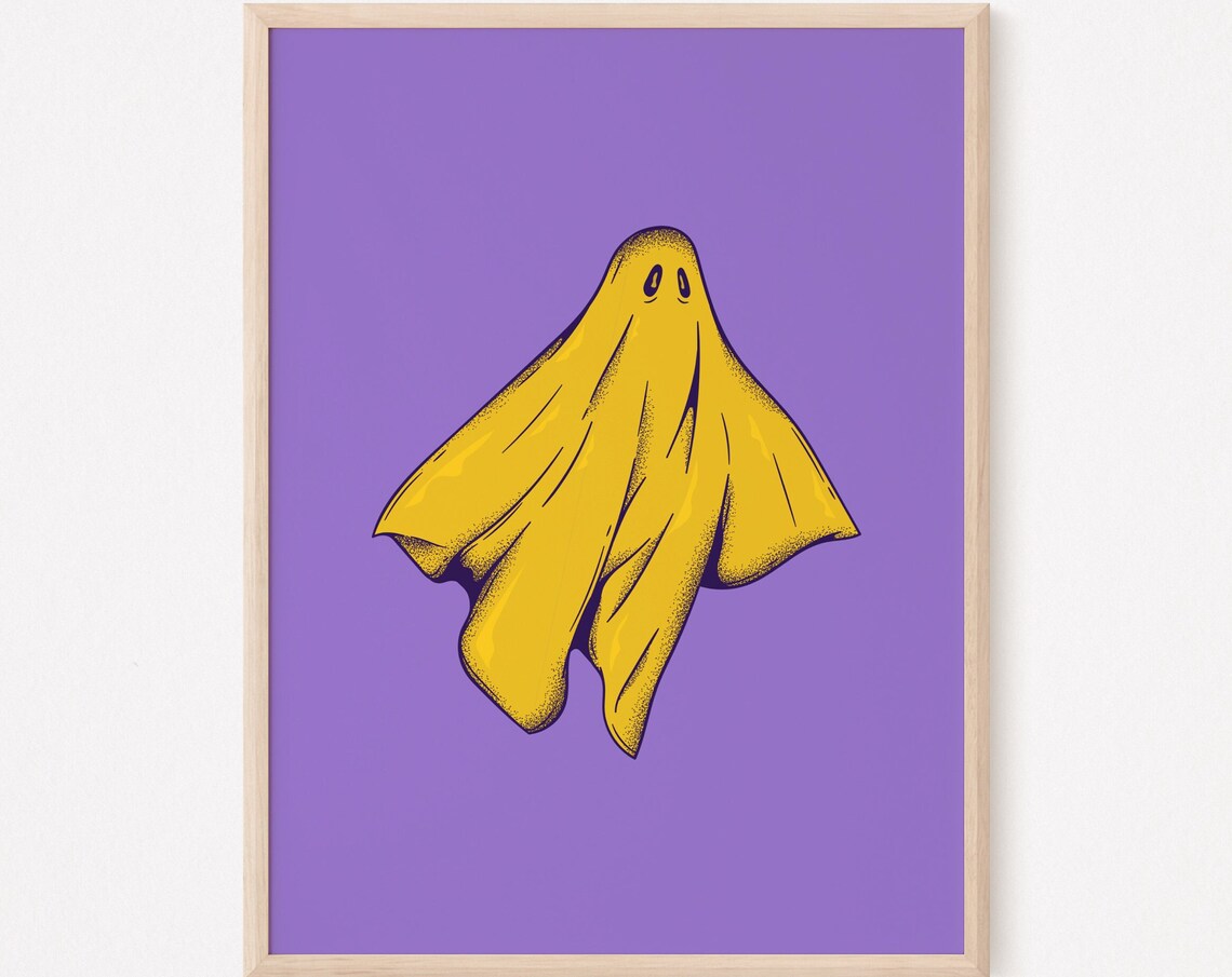 Yellow Ghost Purple Background Retro Pop Art Halloween Wall Poster - Image 2