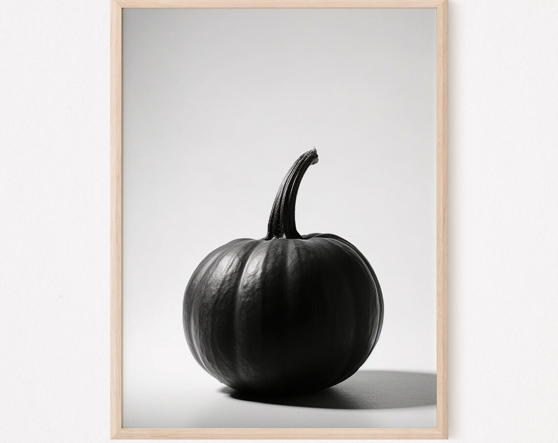 Black Pumpkin On White Background Minimalist Modern Fall Halloween Photo Poster - Image 2