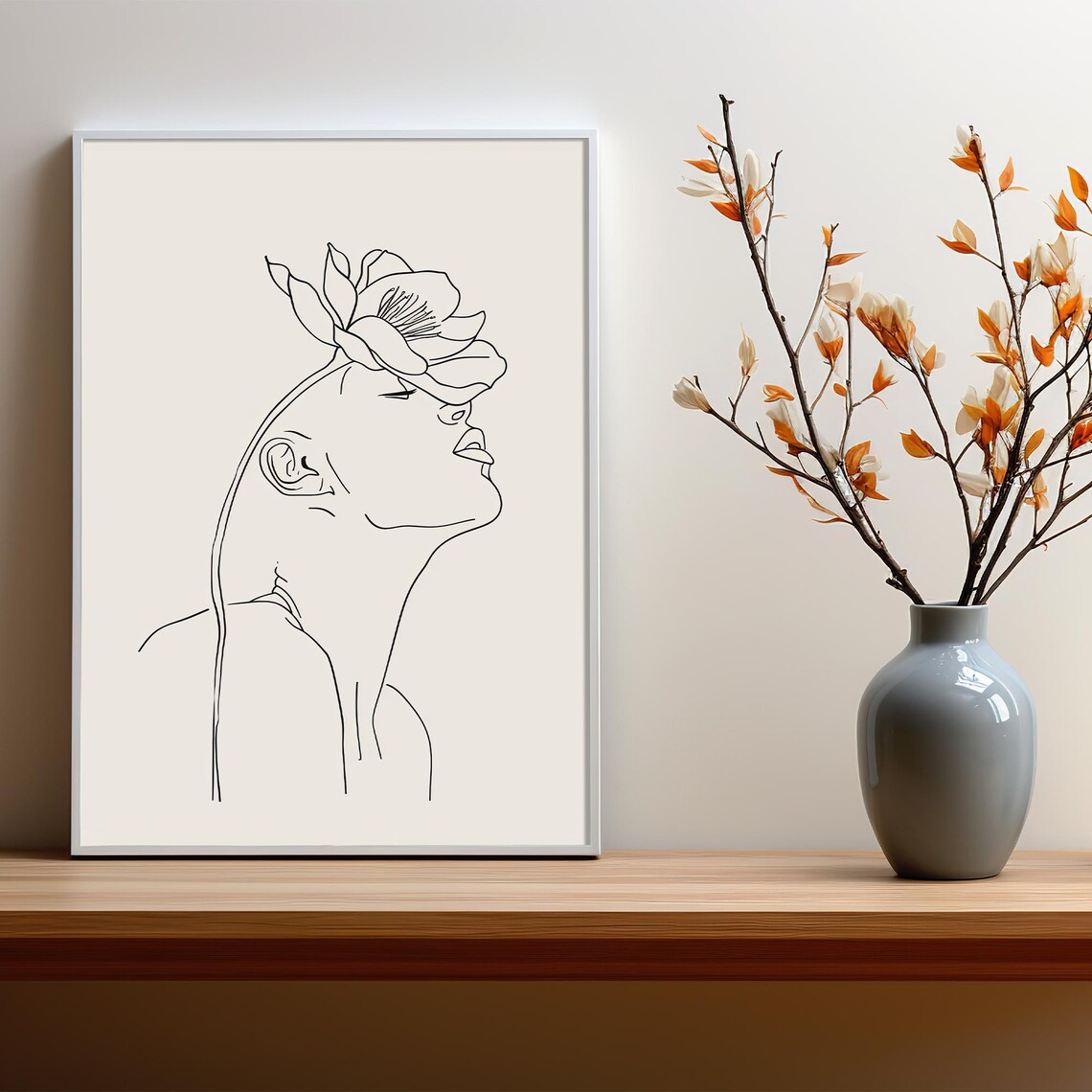 Set Of 3 Female Line Drawing Floral Face Art Minimalist Poster - Image 6