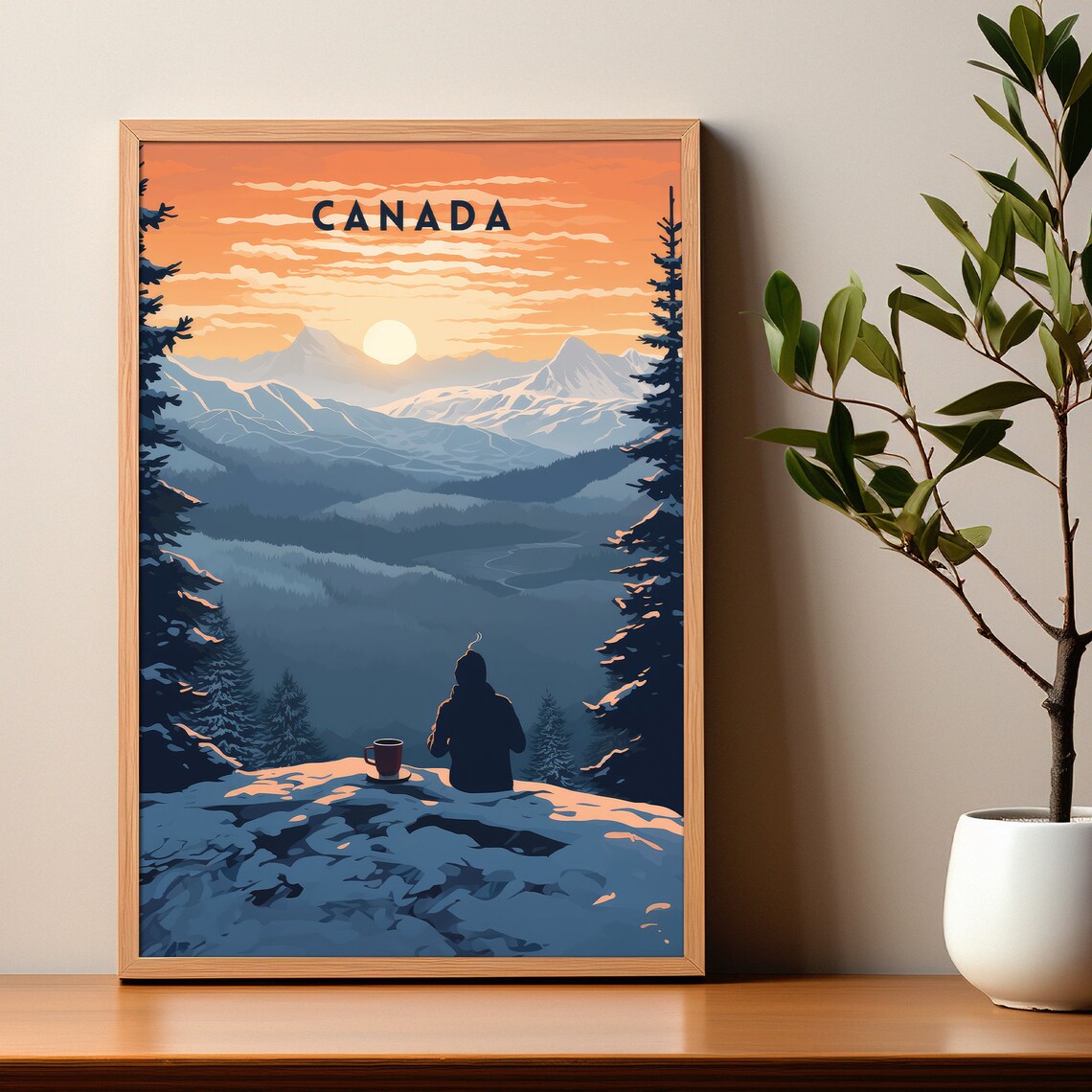 Canada Retro Travel Poster with Mountain Sunset Overlook View - Image 2