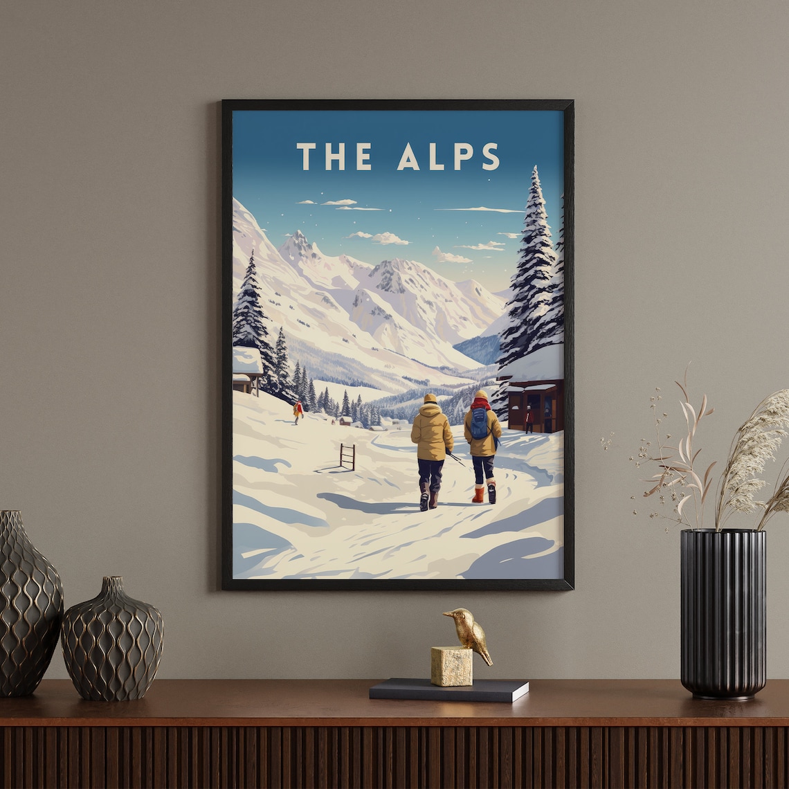 The Alps Snowy Mountain Trail Hikers Winter Vintage Travel Poster - Image 4