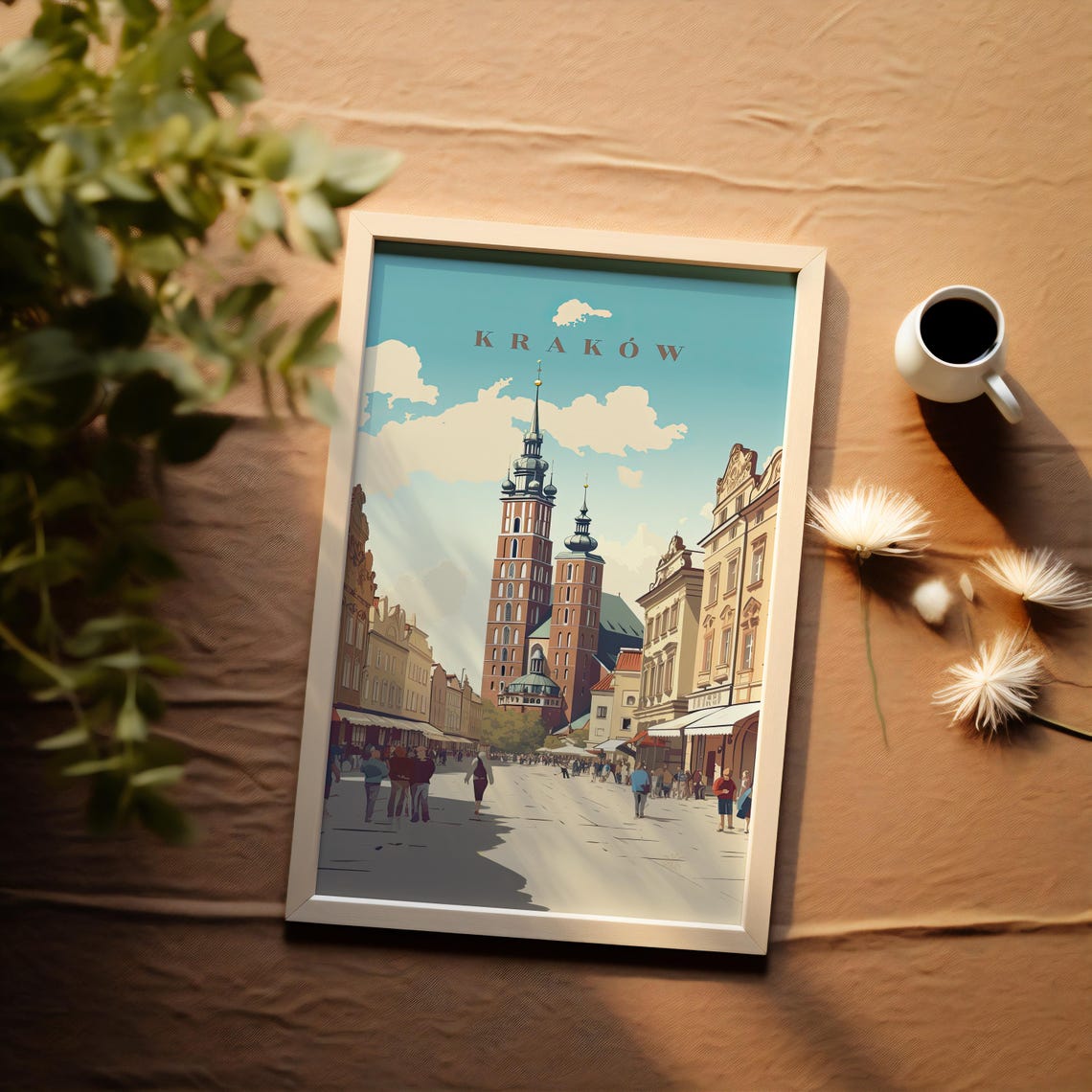 Krakow Main Square Vintage Travel Poland Old Town Scene Poster - Image 3