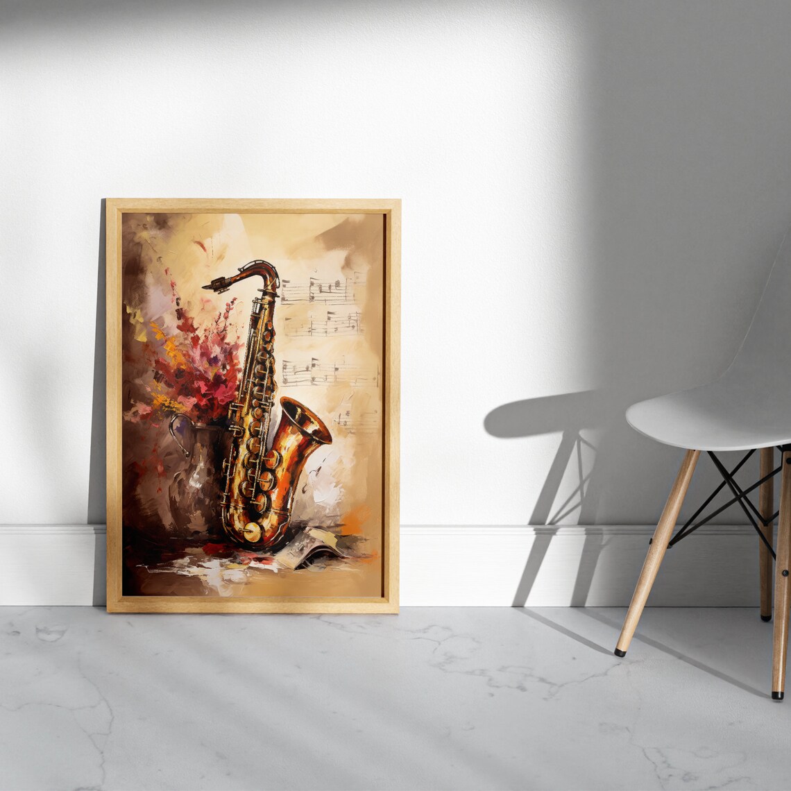 Golden Saxophone Still Life Oil Painting Flowers Sheet Music Poster - Image 5