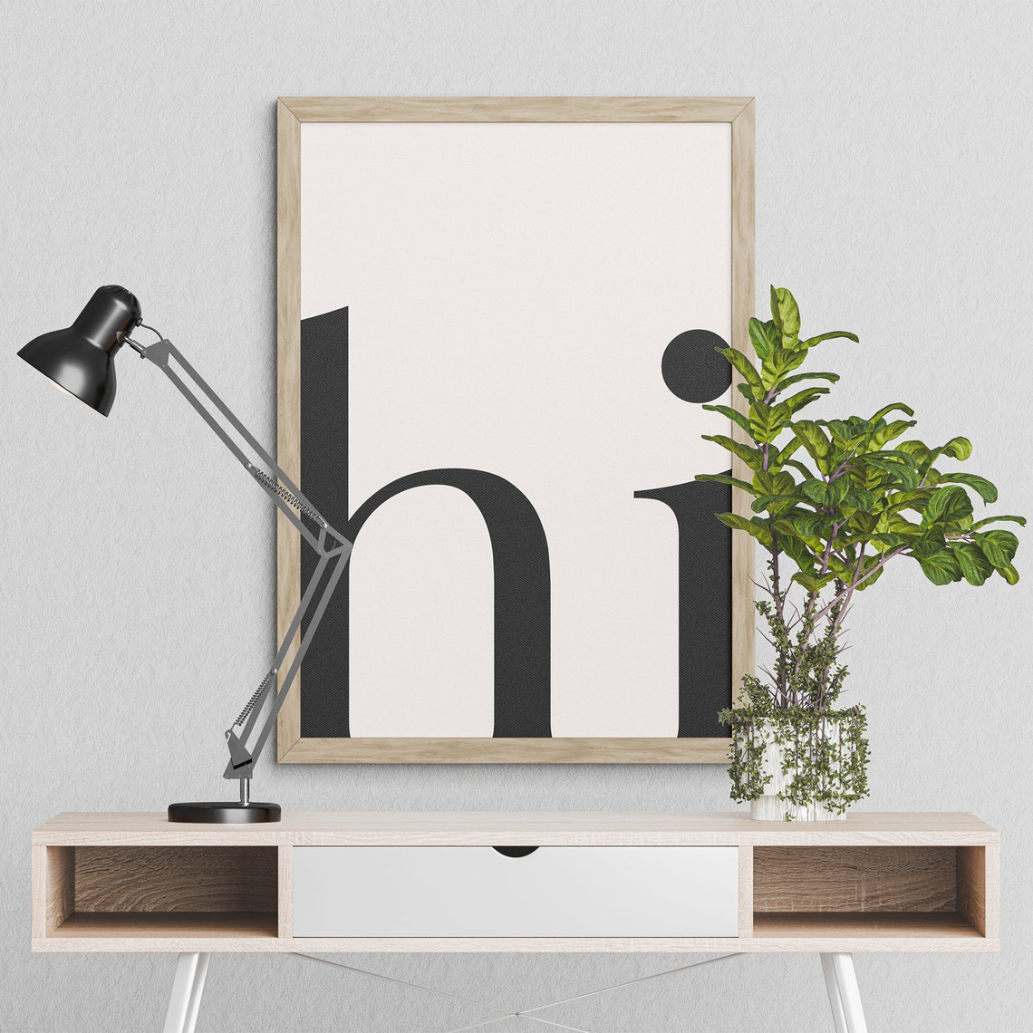 Hi Oversized Typography Minimal Black and White Modern Wall Art - Image 5