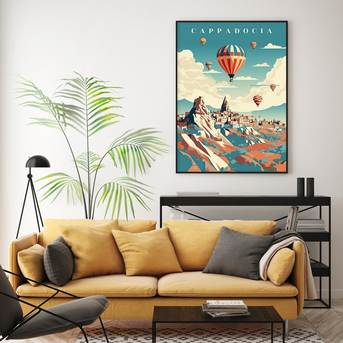Cappadocia Retro Hot Air Balloons Over Fairy Chimney Town Poster - Image 6