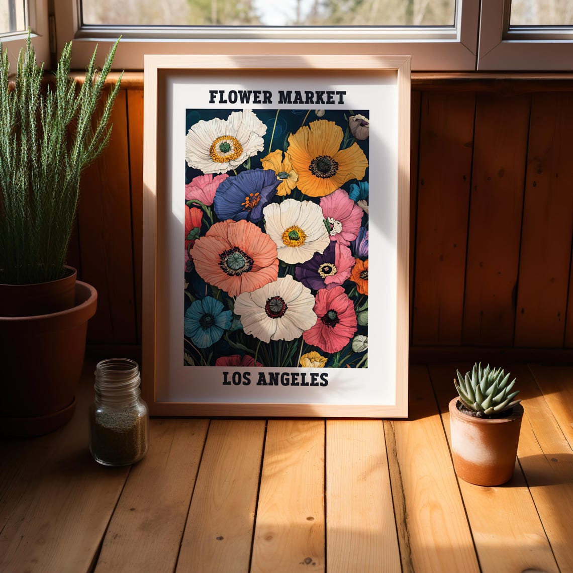 Flower Market Poster Trendy Flower Art Print Retro Flowers Poster Los Angeles Flower Market Poster Flower Market Los Angeles Print - Image 7