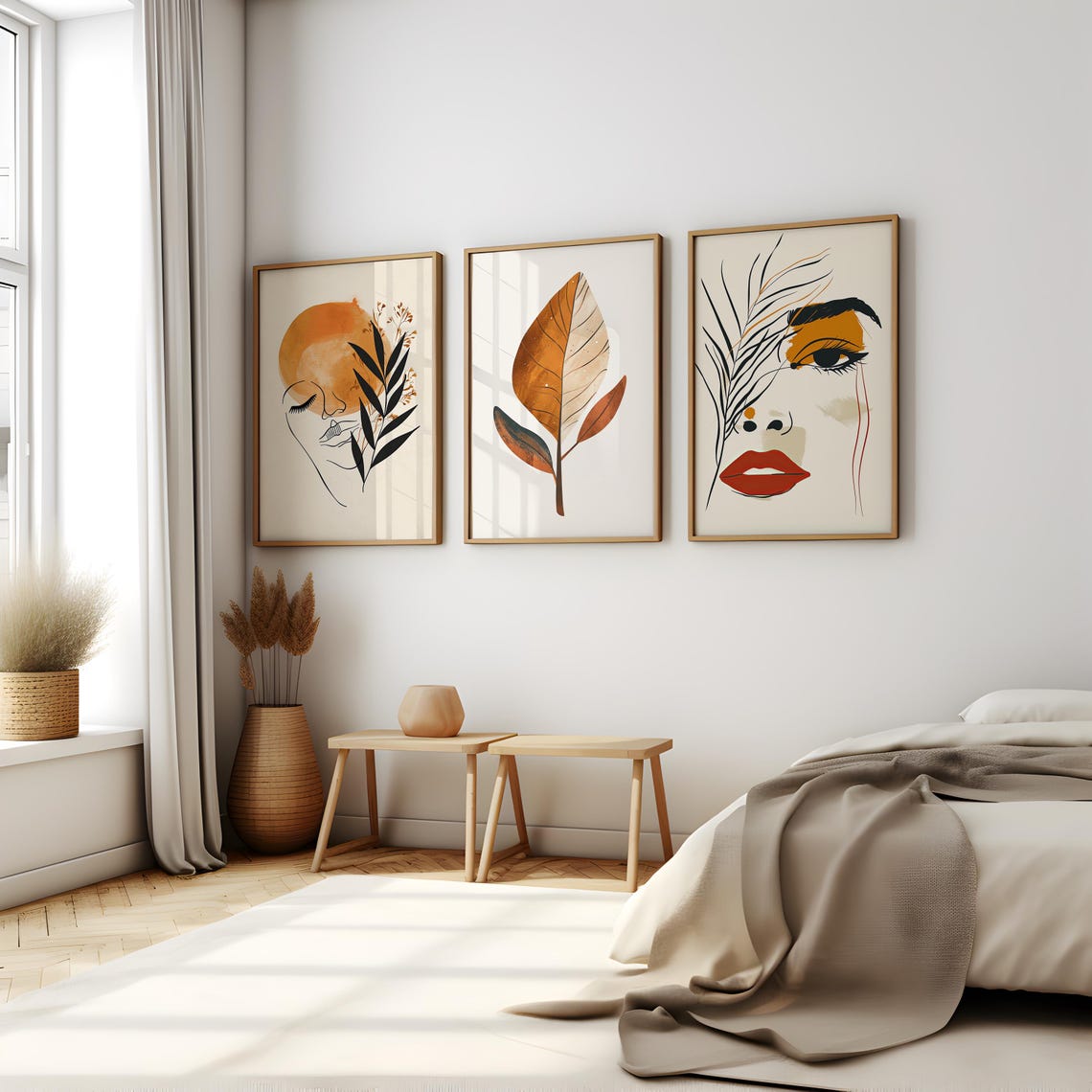 Boho Set of 3 Woman Line Art Botanical Leaf Modern Decor Poster - Image 6