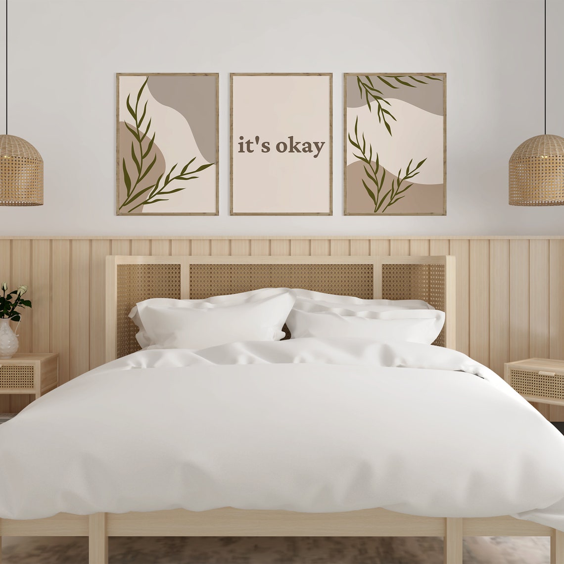 Its Okay Boho Leaf Set Of 3 Neutral Abstract Botanical Poster - Image 5
