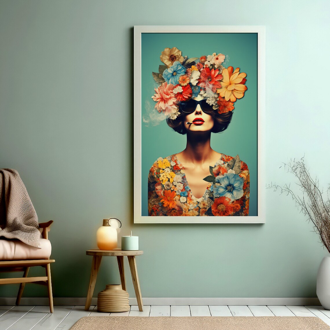 Funny Pop Art Cigarette Girl Poster, Retro Collage - Image 3
