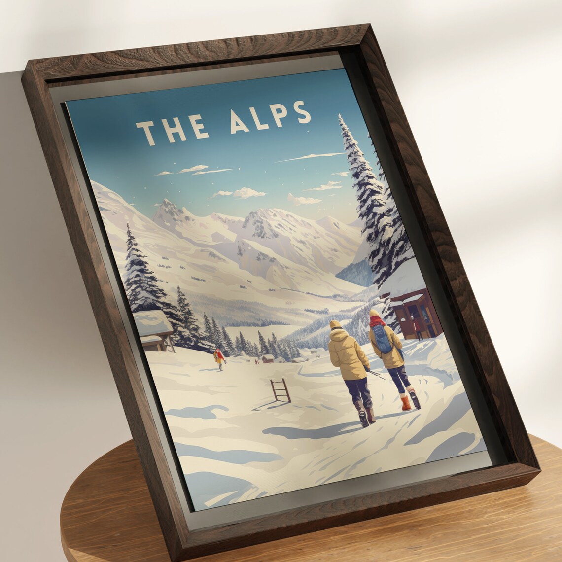 The Alps Snowy Mountain Trail Hikers Winter Vintage Travel Poster - Image 3