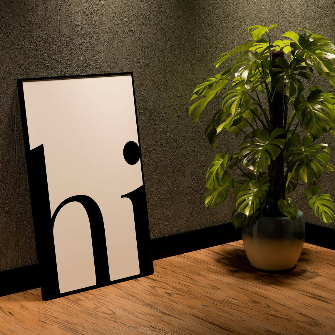 Hi Oversized Typography Minimal Black and White Modern Wall Art - Image 3