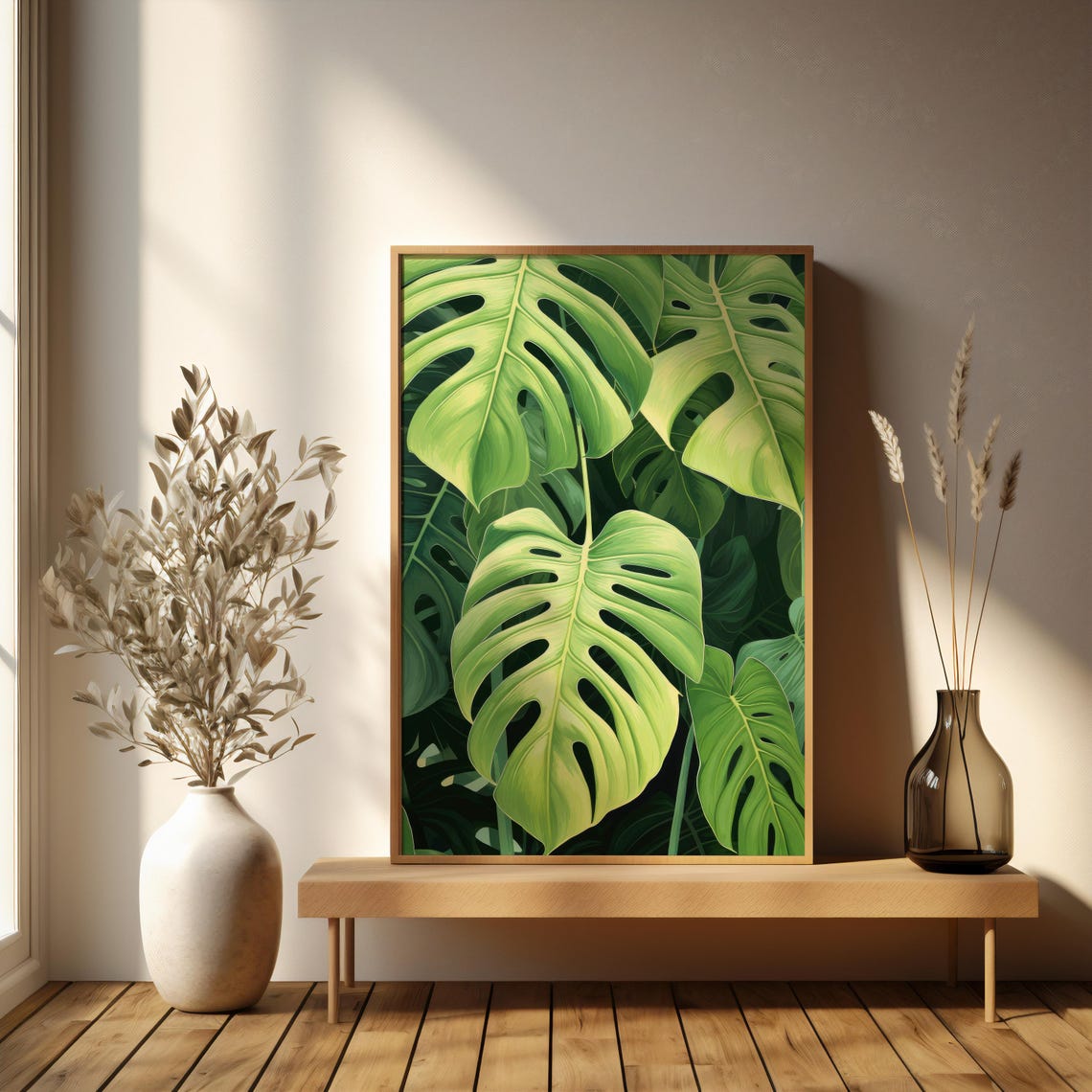 Monstera Leaves Tropical Botanical Green Leaf Illustration Poster - Image 2