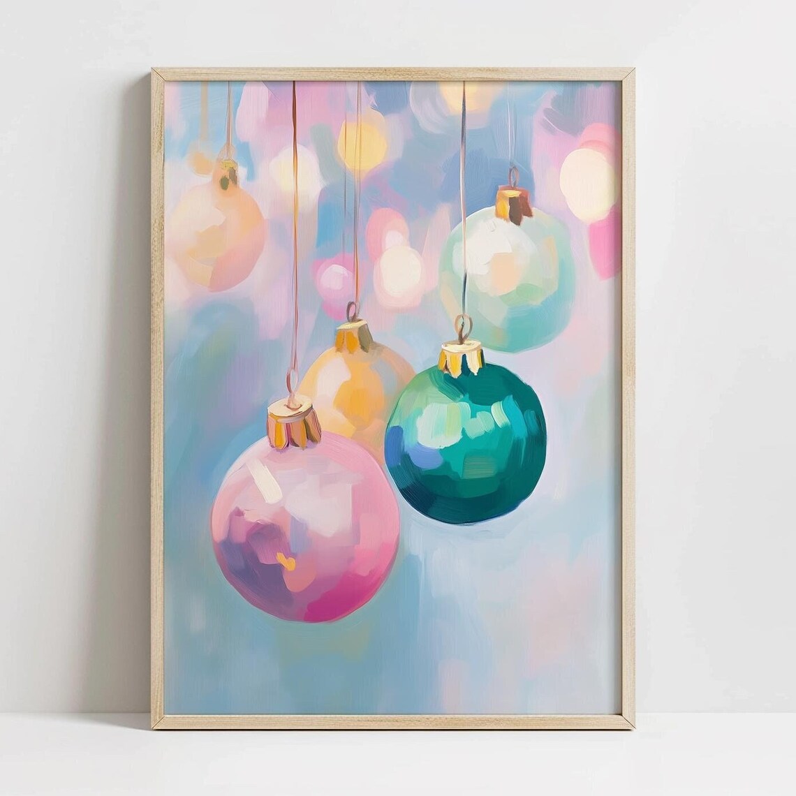 Pastel Christmas Ornaments, Preppy Winter Art Print