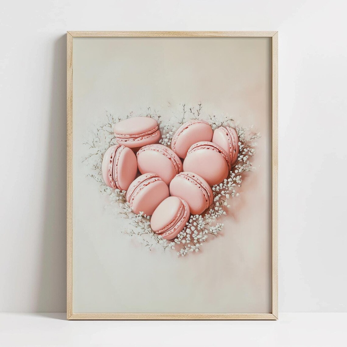 Pink Macarons Arranged in Heart Shape with Baby's Breath Sweet Print