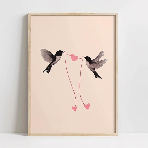 Cute Valentines Birds Art Print Cottagecore Nursery Wall Art Farmhouse Decor Cottagecore Aesthetic Vintage Swallows Print