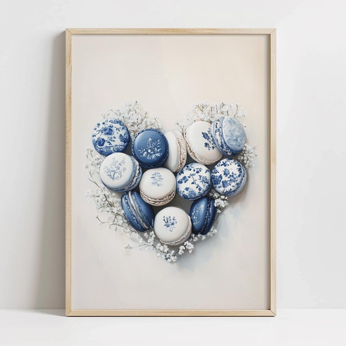 Blue White Floral Macaron Heart Baby Breath Valentine Poster