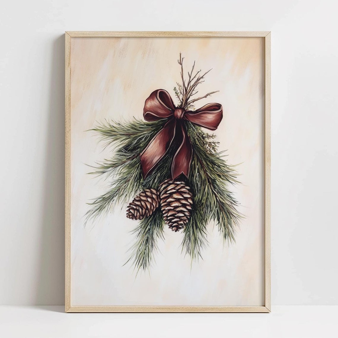 Vintage Christmas Pinecone Swag Rustic Holiday Botanical Poster