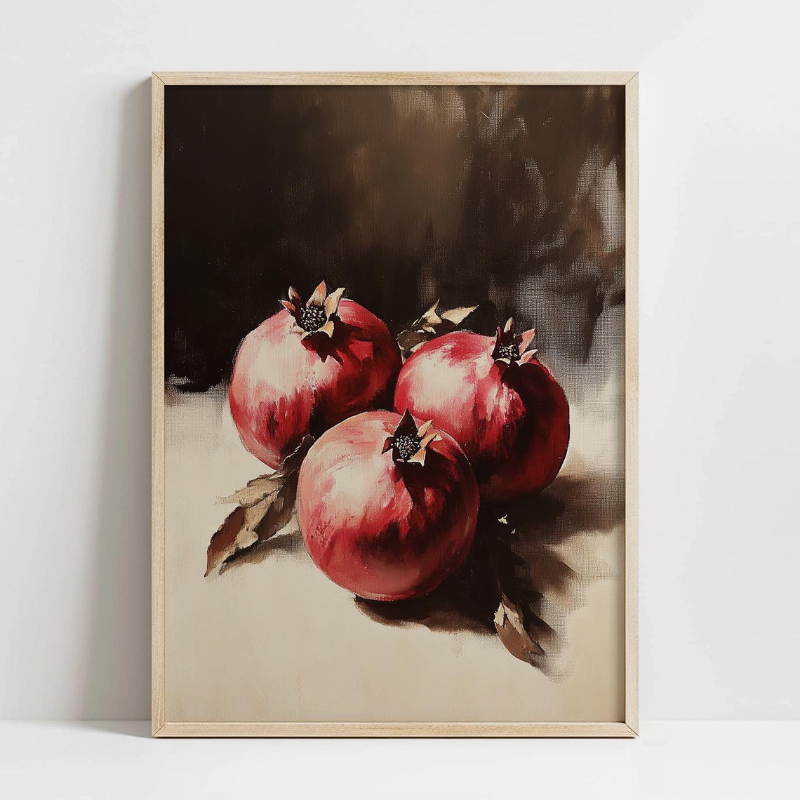 Vintage Pomegranate Still Life Rustic Fruit Kitchen Painting Poster