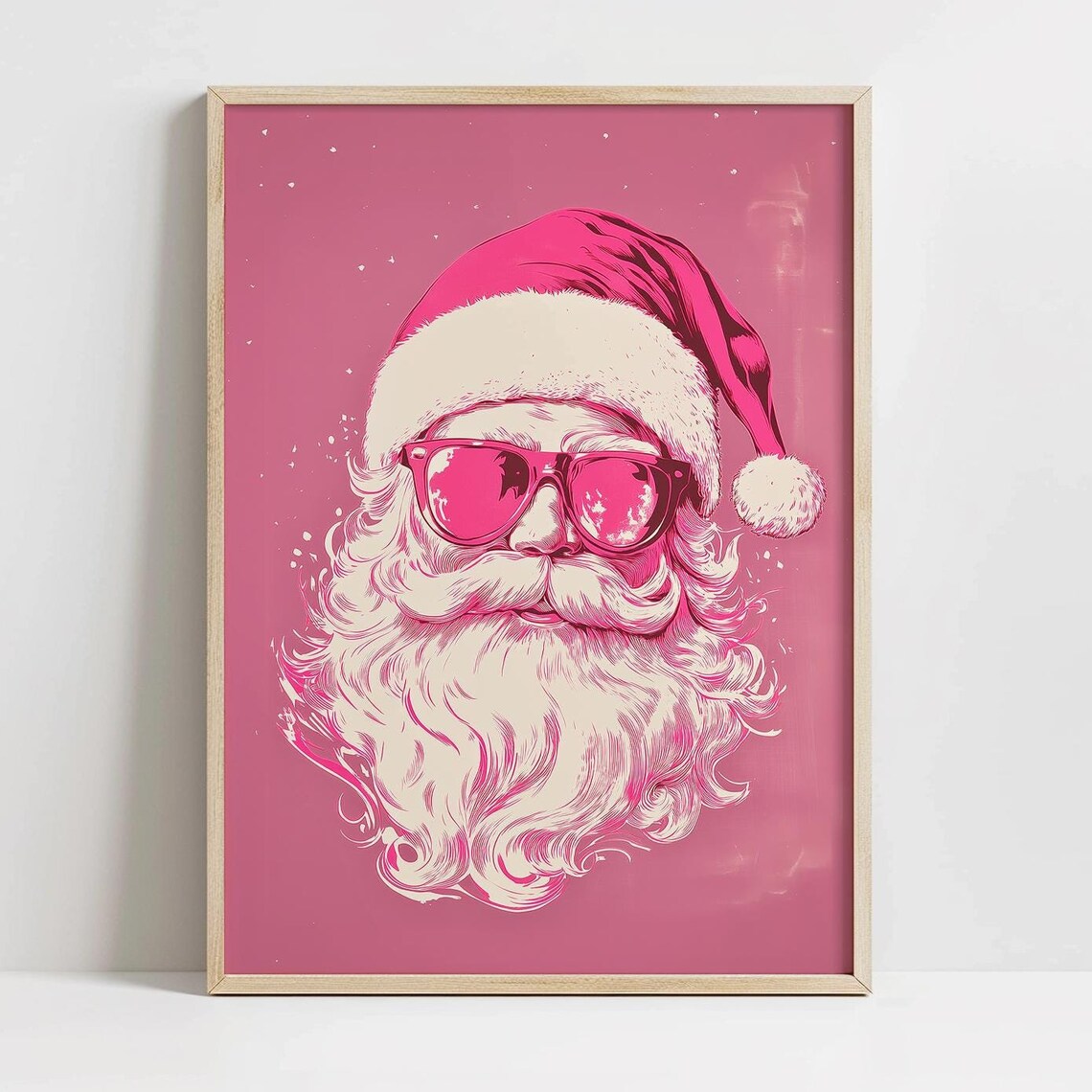 Trendy Pink Santa Claus Wall Art Sunglasses Santa Poster Girly Christmas Dorm Print Seasonal Holiday Decor Pink Christmas Art