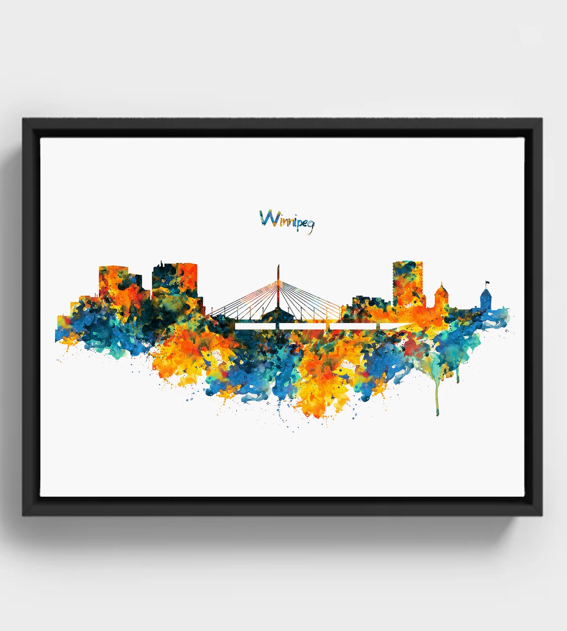 Winnipeg Canada Skyline Bridge Colorful Watercolor Cityscape Art Poster