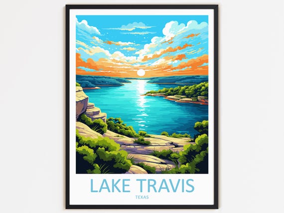 Lake Travis Travel Poster, Texas Landscape