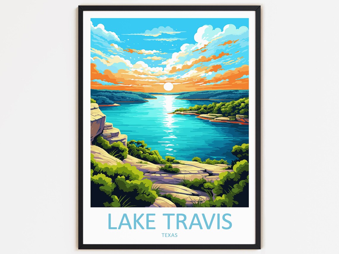 Lake Travis Travel Poster, Texas Landscape