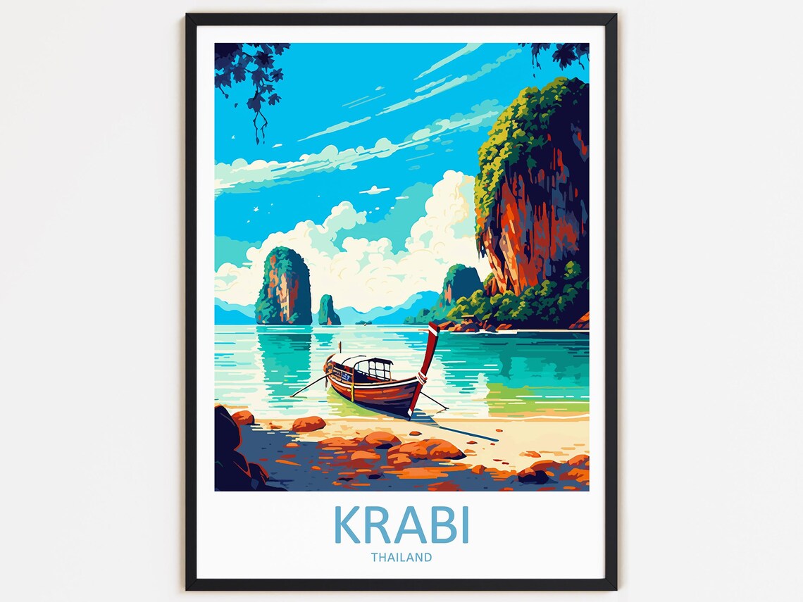 Krabi Travel Poster, Thailand Gift for Art Lovers