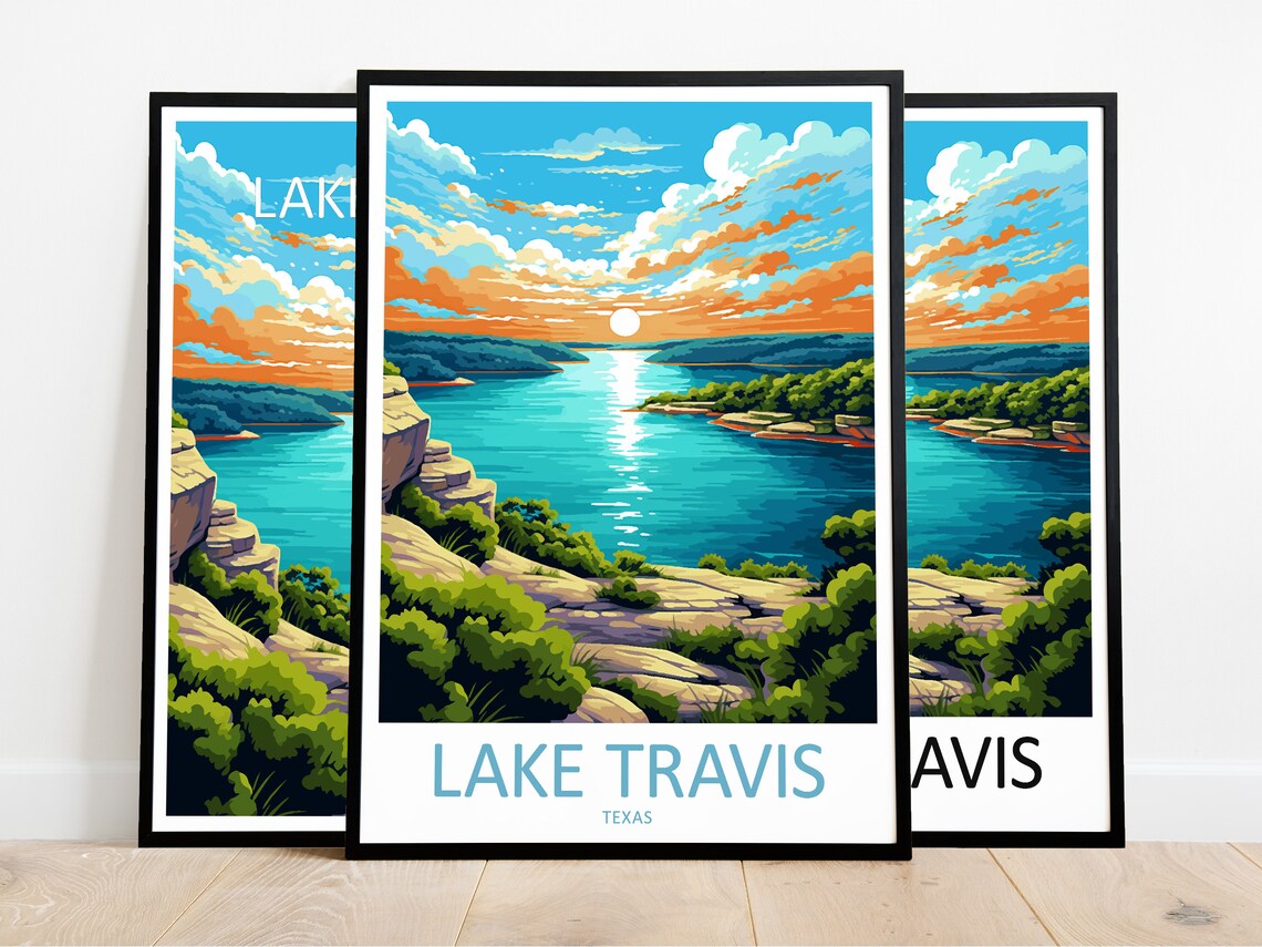 Lake Travis Travel Poster, Texas Landscape - Image 3