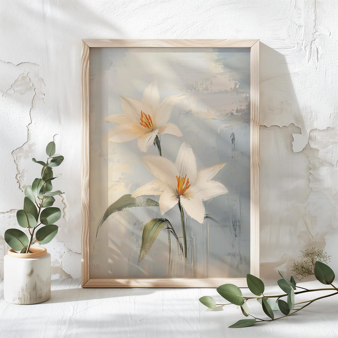 Two White Lily Blooms With Bright Orange Stamens Floral Poster - Image 4