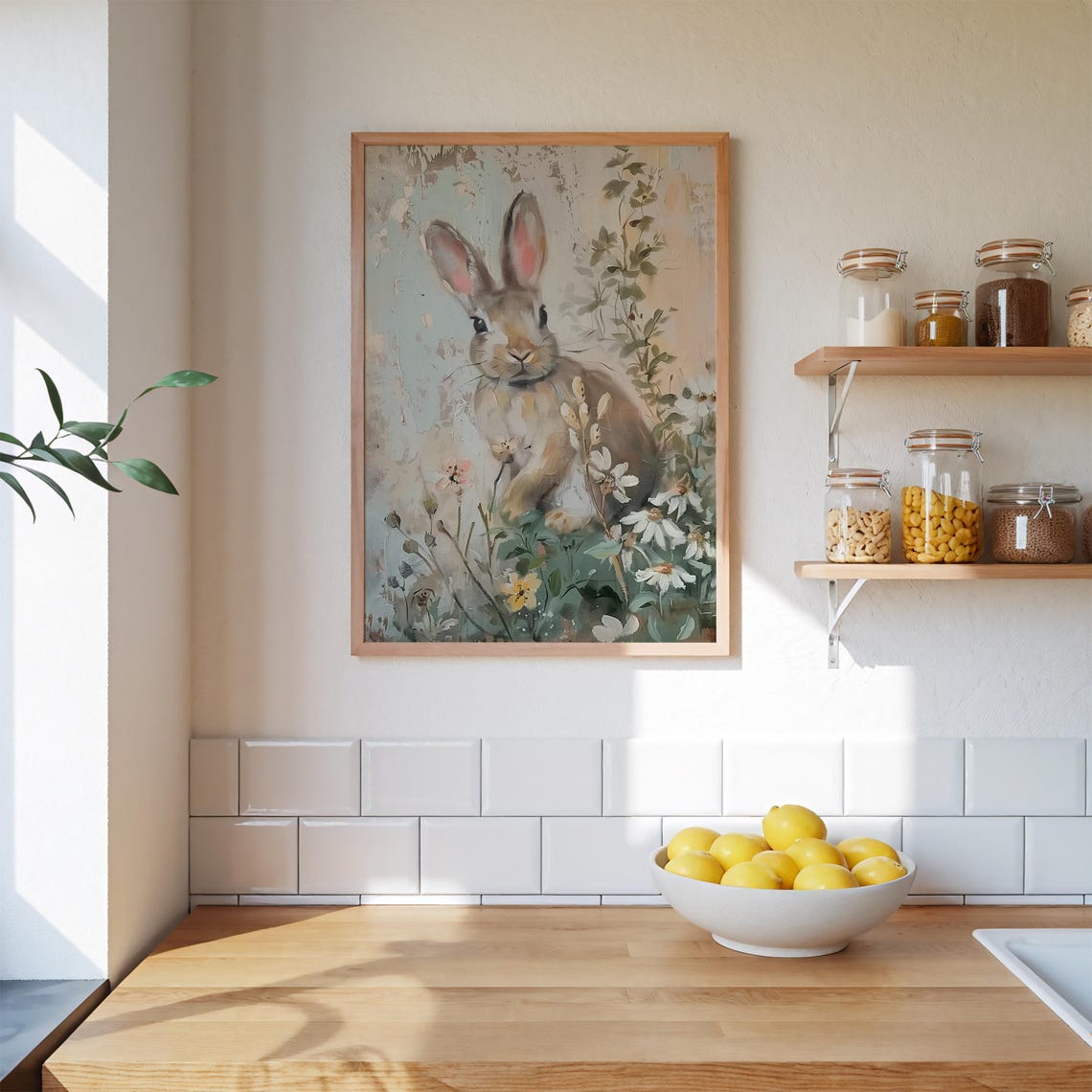 White Bunny Resting Among Daisies In A Dreamy Spring Meadow Poster - Image 3