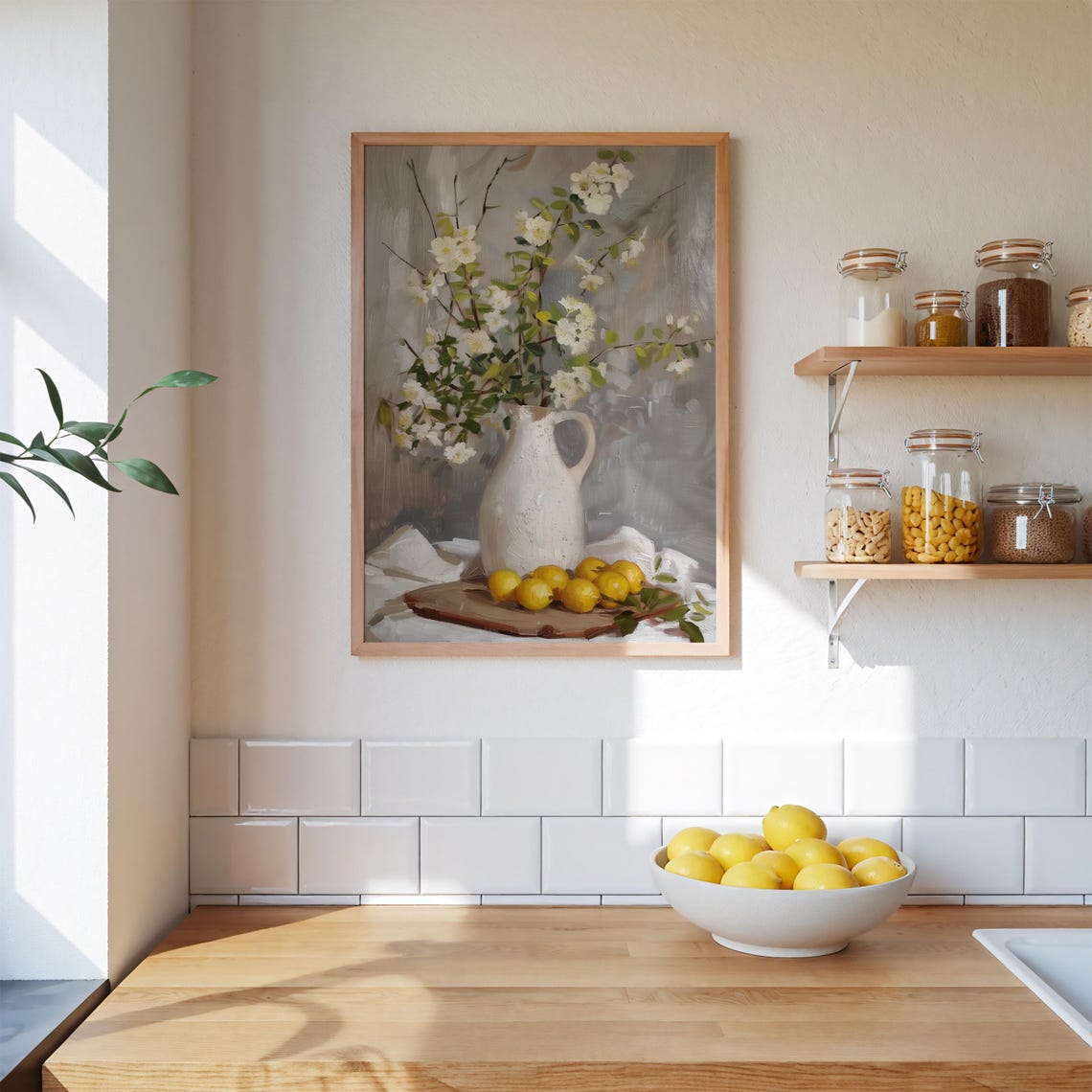 White Pitcher With Blossoms And Yellow Lemons Still Life Poster - Image 4