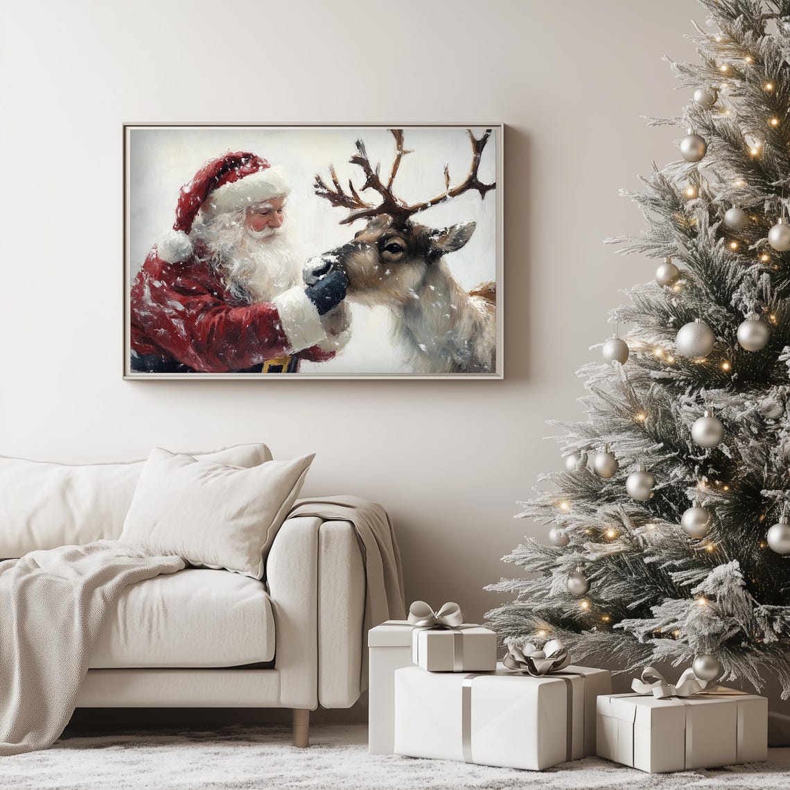 Santa Claus Christmas Wall Art Vintage Winter Print Farmhouse Christmas Decor Xmas Wall Art Holiday Oil Painting Holiday Prints - Image 4