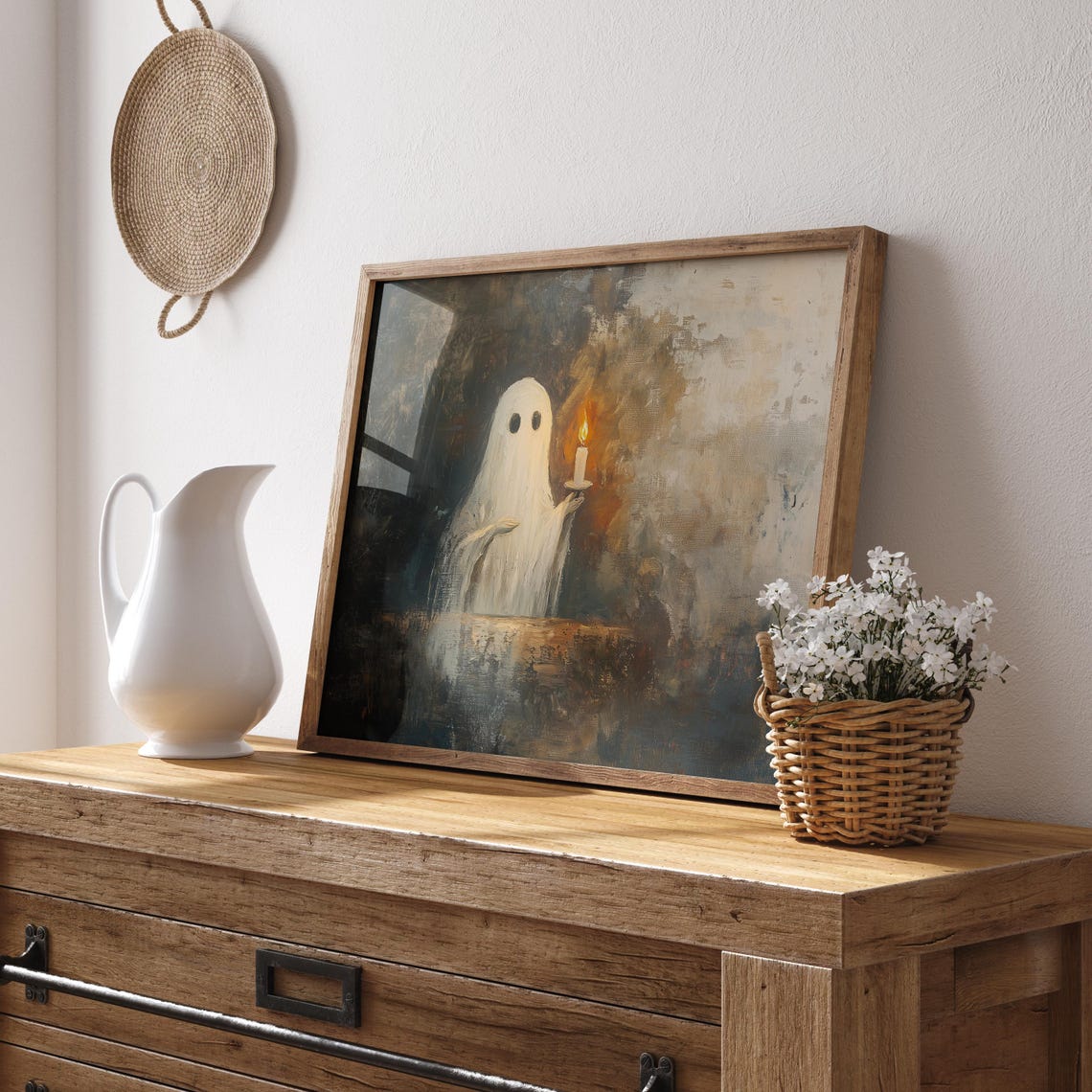 Sweet Ghost Holding a Glowing Candle in the Dark Night Poster - Image 2