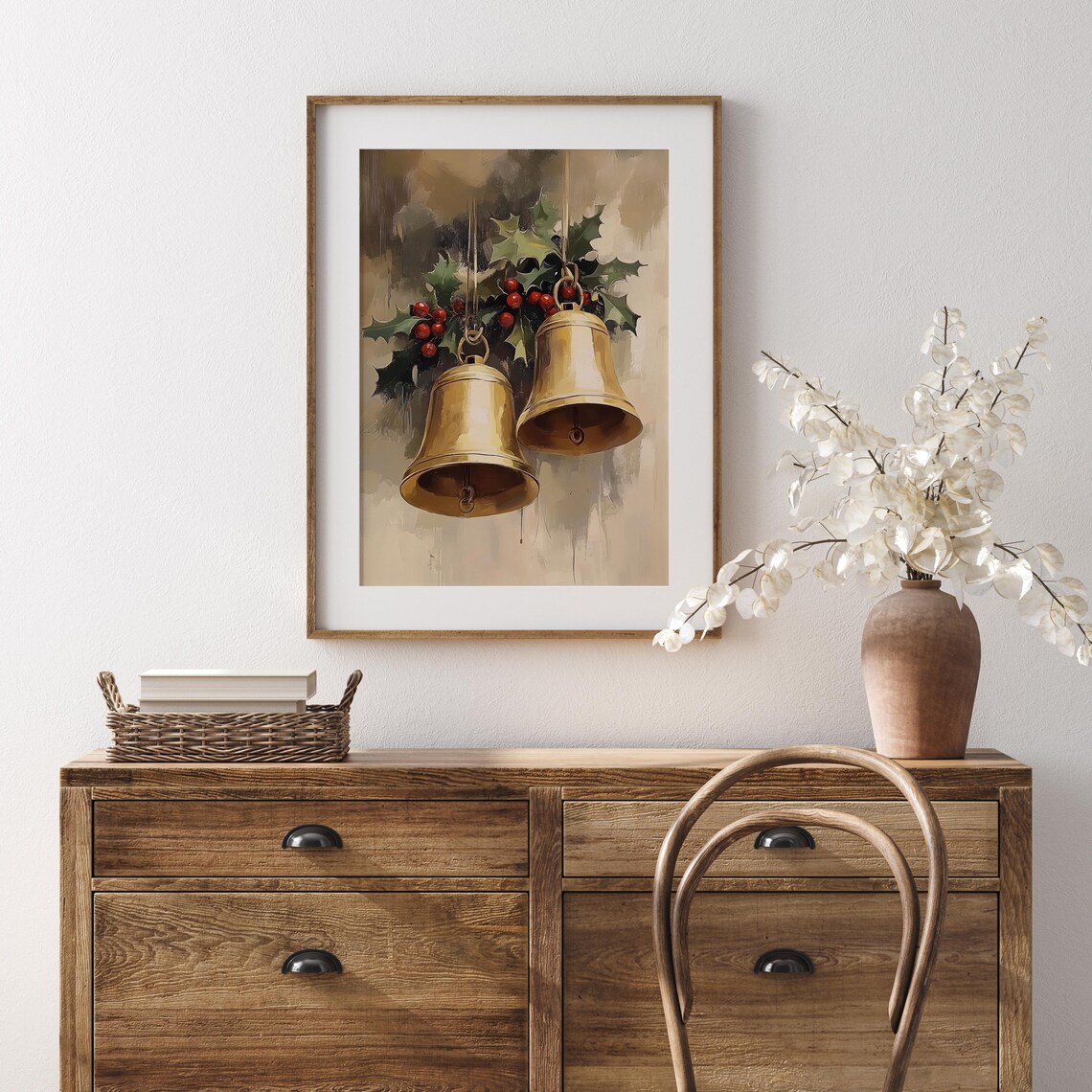 Brass Christmas Bells with Holly Berries Vintage Holiday Poster - Image 2