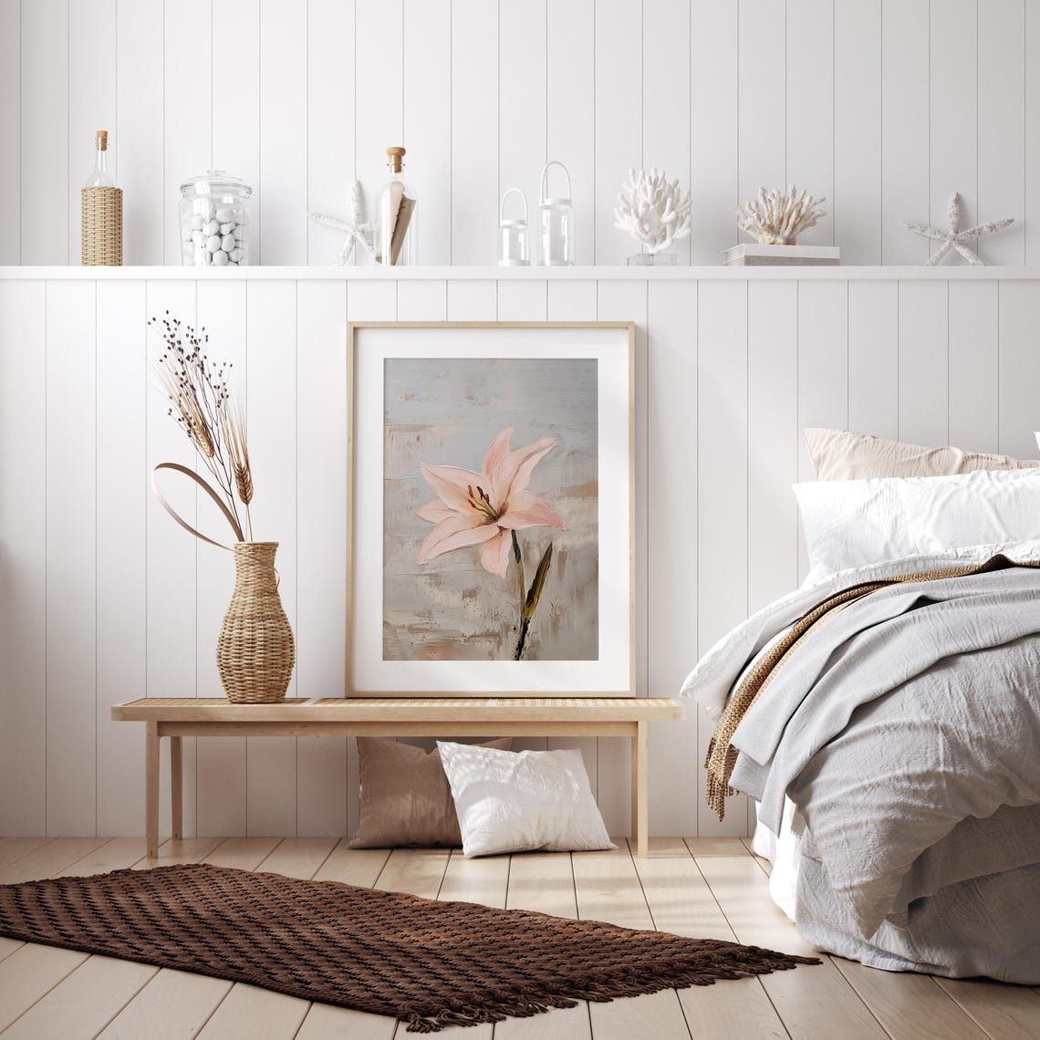 Blush Pink Lily Bloom In A Minimalist Floral Oil Painting Poster - Image 2