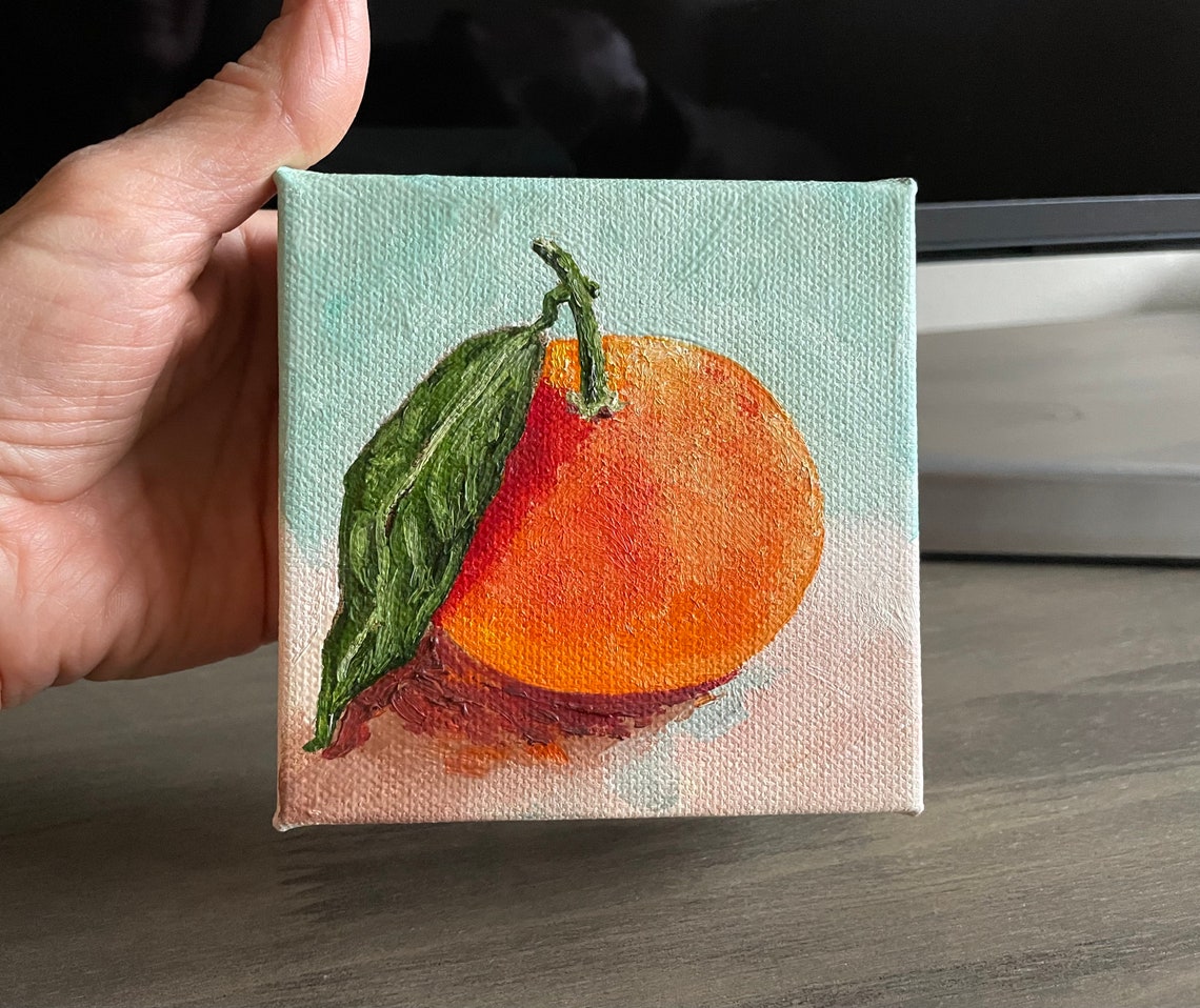 Ripe Tangerine With Green Leaf Mint Background Fruit Painting Poster - Image 3