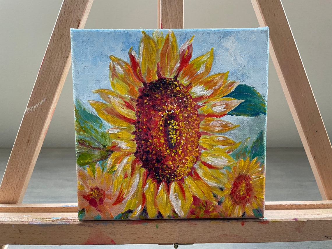 Large Sunflower Close-Up With Golden Orange Petals Blue Sky Art Poster - Image 2