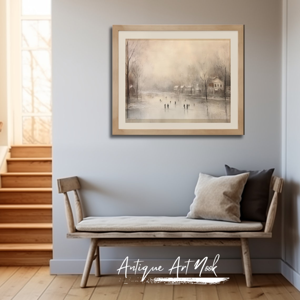 Skating Winter Print Vintage Oil Painting Antique Wall Art Painting Of People Skating Vintage Style Decor - Image 3