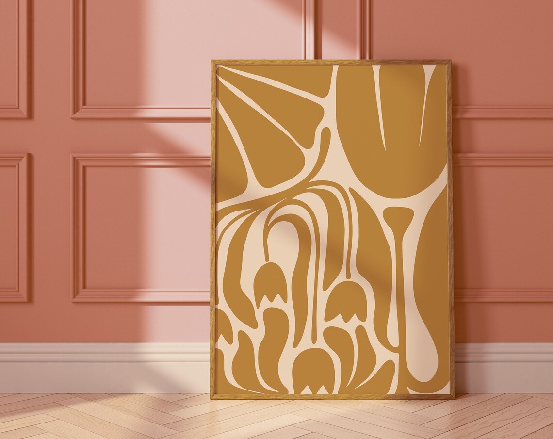 Ochre Abstract Organic Shapes Mustard Modern Botanical Art Poster