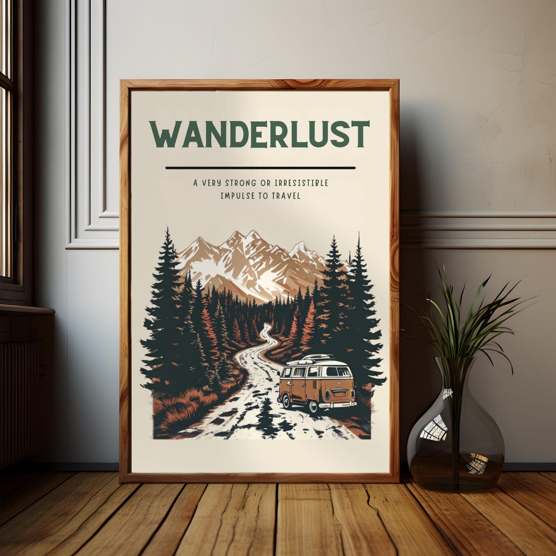 Outdoorsy Poster Wanderlust Print Motivational Poster Adventure Awaits Mountain Wall Art Forest Print Campervan Gifts Motivational Art - Image 2