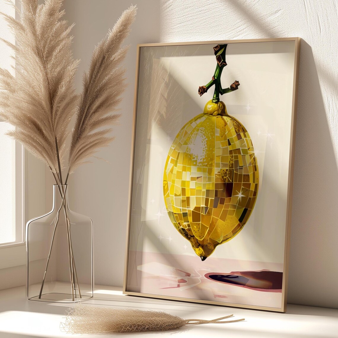 Lemon Disco Ball Poster, Retro Kitchen Decor