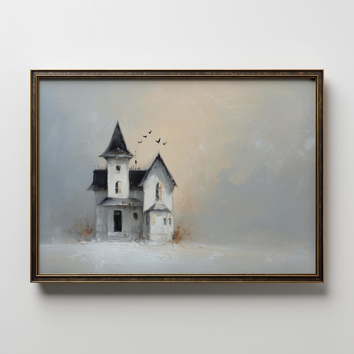 Haunted House Winter Fog Spooky Victorian Mansion Gothic Wall Art