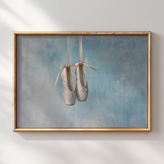 Ballet Shoes Wall Art Print Elegant Pointe Painting Dance Studio Decor Minimalist Poster Gift For Dancers