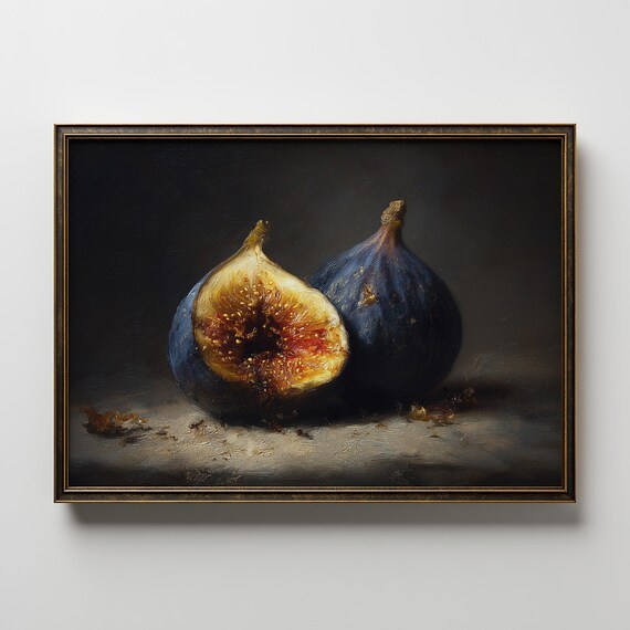 Fresh Figs Still Life Oil Painting Dark Background Kitchen Fruit Poster