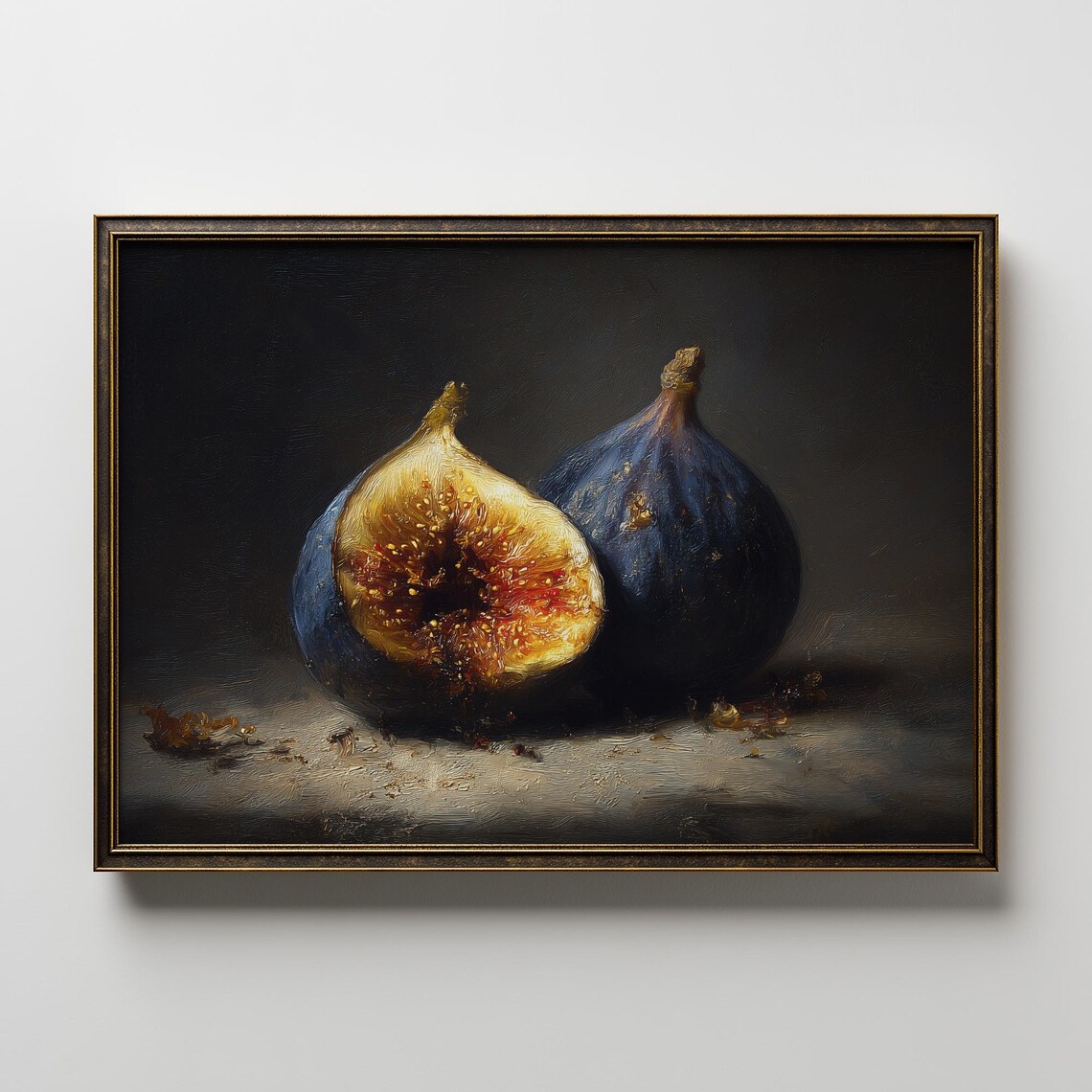 Fresh Figs Still Life Oil Painting Dark Background Kitchen Fruit Poster