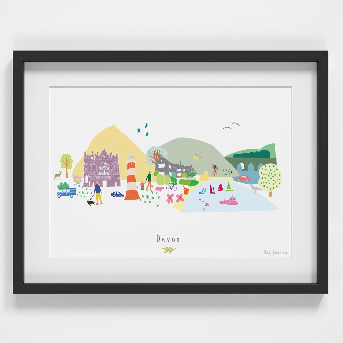 Devon Skyline Cityscape Landmarks Travel Poster