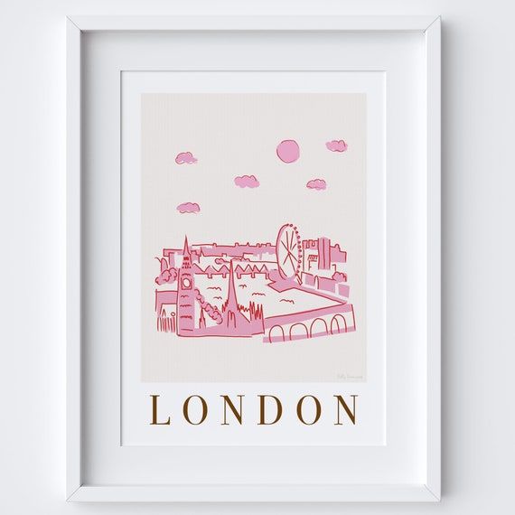 London England Skyline Cityscape Landmarks Travel Poster